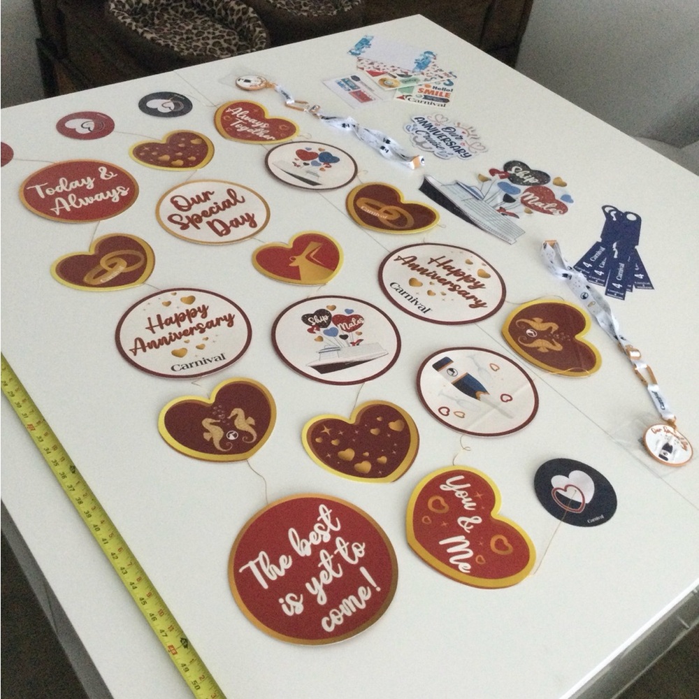 Carnival Cruise Happy Anniversary Room Decor and Lanyards